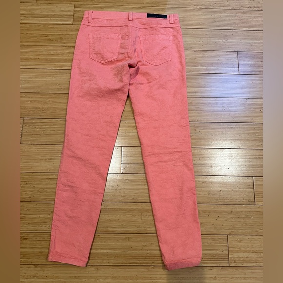 Sisley Super Skinny Flower Textured Jeans Coral Size 26 - Picture 3 of 9